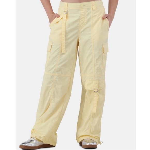 No Boundaries Pants - No Boundaries Butter Yellow Cargo Baggy Wide Leg‎ Cinch Parachute Pants XS 0-2
